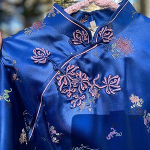 Cobalt blue and pink satin asian dress